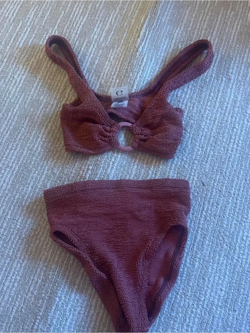 Hunza G Nadine Two-Piece Bikini Set in Metallic Rosewood